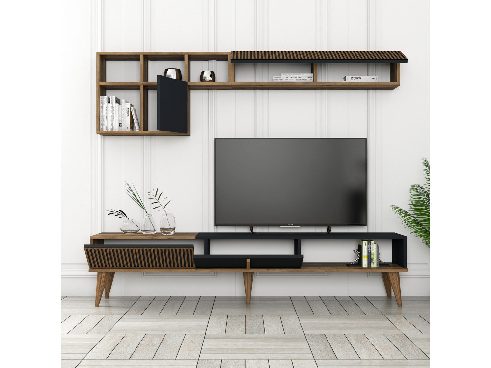 Porta TV in legno "Milan" - 180 x 35 x 40 cm - Noce, Antracite