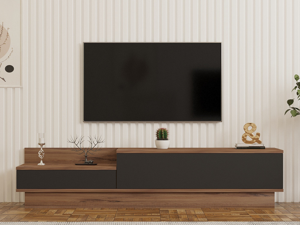 Porta TV in legno "Asir" - 160 x 35 x 35 cm - Marrone