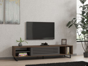 Porta TV in legno "Eray" - 160 x 40 x 35 cm - Noce, Antracite 2