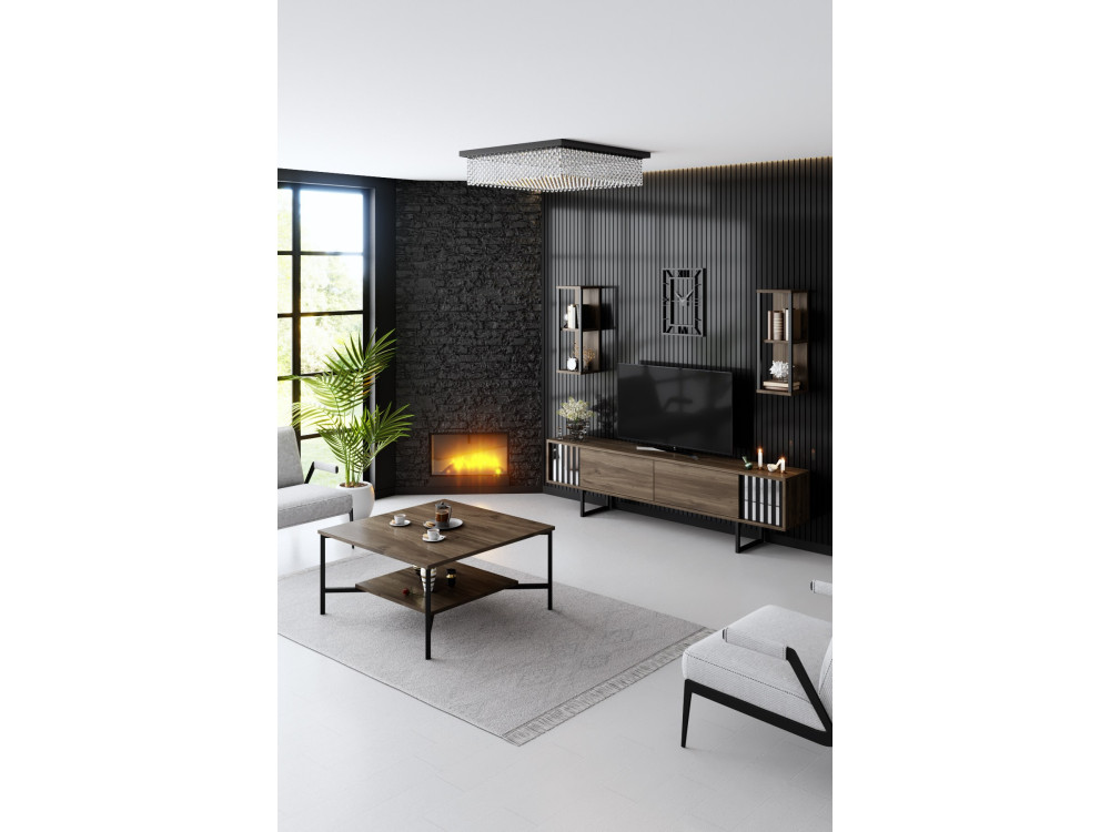 Porta TV in legno "Chrome Line" - 180 x 30 x 48 cm - NoceNero