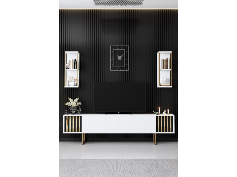 Porta TV in legno "Gold Line" - 180 x 30 x 48 cm - Bianco-Nero