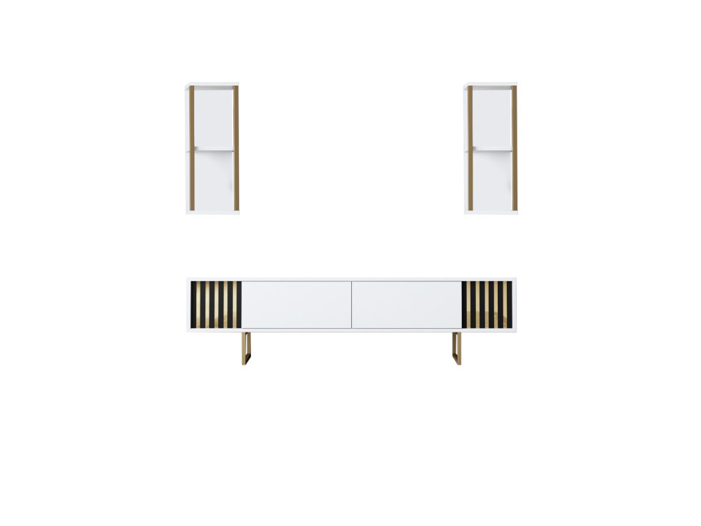 Porta TV in legno "Gold Line" - 180 x 30 x 48 cm - Bianco-Nero