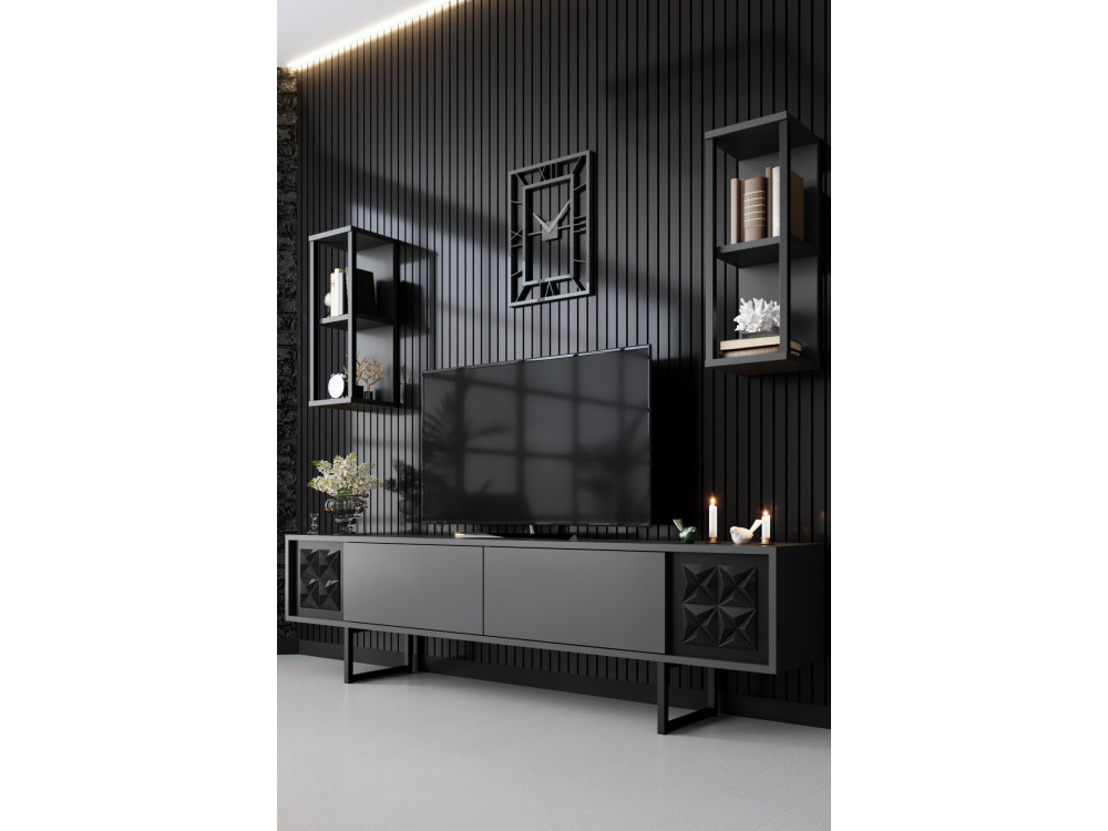 Mobile TV in legno "Black Line" - 180 x 30 x 48 cm - Antracite-Nero