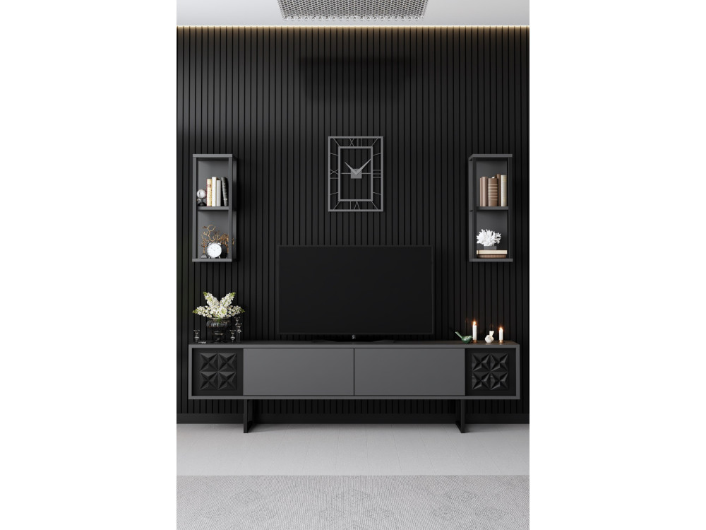 Mobile TV in legno "Black Line" - 180 x 30 x 48 cm - Antracite-Nero