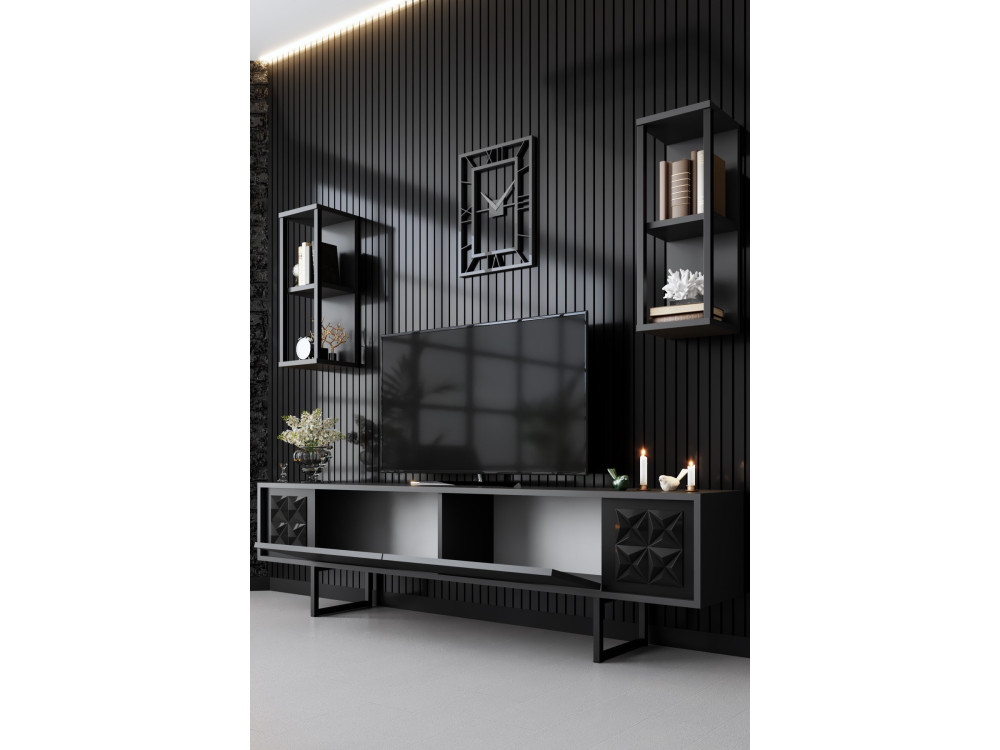 Mobile TV in legno "Black Line" - 180 x 30 x 48 cm - Antracite-Nero