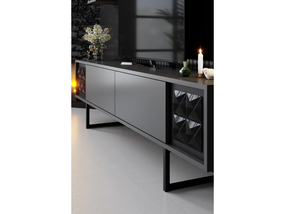 Mobile TV in legno "Black Line" - 180 x 30 x 48 cm - Antracite-Nero