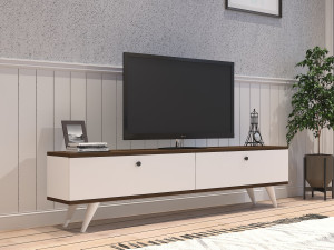 Porta TV in legno "Parlak" - 160 x 25 x 40 cm - Bianco 2