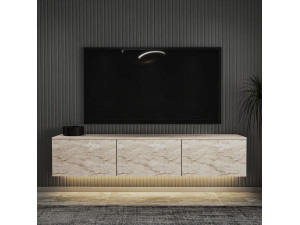 Mobile TV a parete in legno con illuminazione LED "Neon illuminated" - 160 x 32 x 35 cm - Travertino 2