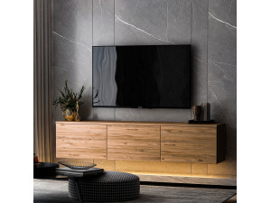 Porta TV in legno sospeso "illuminato al neon" con illuminazione a LED - 160 x 32 x 35 cm - Marrone 2