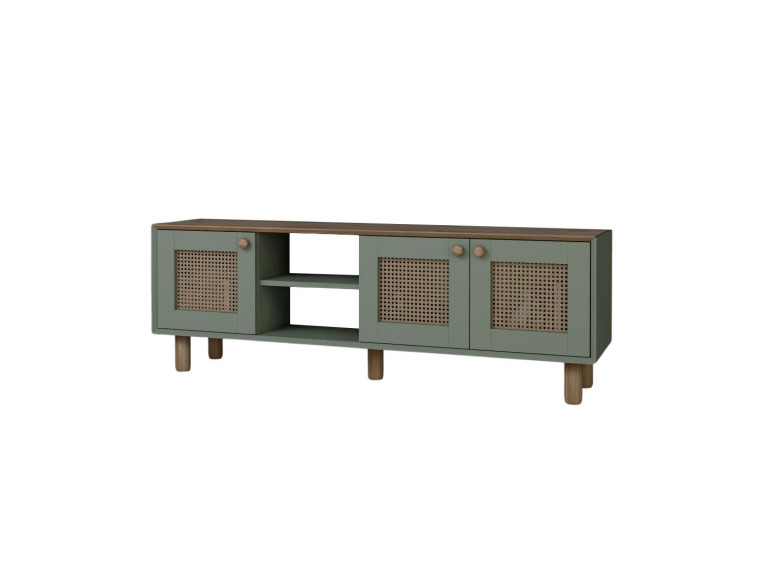 Porta TV in legno e canna "Bohemian" - 160 x 40 x 56 cm - Verde