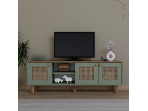 Porta TV in legno e canna "Bohemian" - 160 x 40 x 56 cm - Verde 2