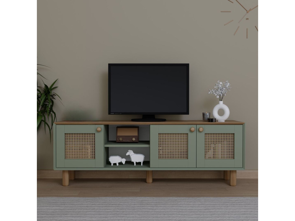 Porta TV in legno e canna "Bohemian" - 160 x 40 x 56 cm - Verde