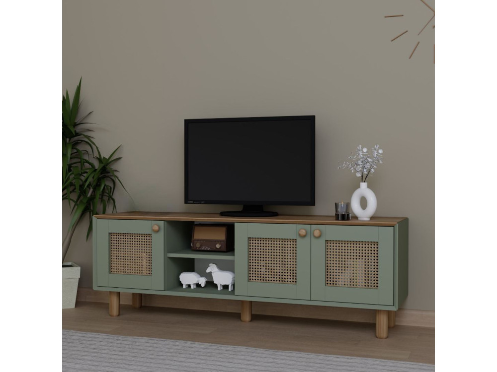 Porta TV in legno e canna "Bohemian" - 160 x 40 x 56 cm - Verde