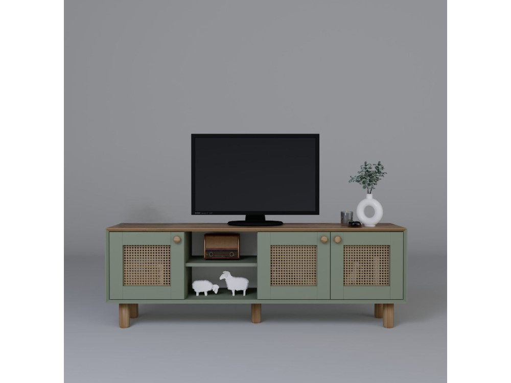 Porta TV in legno e canna "Bohemian" - 160 x 40 x 56 cm - Verde