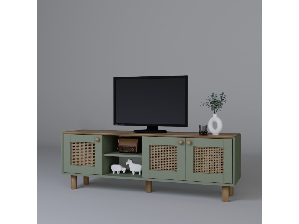 Porta TV in legno e canna "Bohemian" - 160 x 40 x 56 cm - Verde