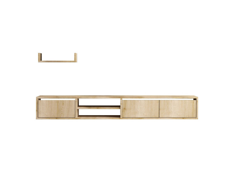 Mobile TV sospeso "Heka" con ripiano in legno - 180 x 30 x 25 cm - Beige
