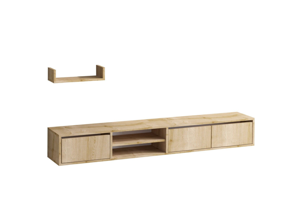 Mobile TV sospeso "Heka" con ripiano in legno - 180 x 30 x 25 cm - Beige