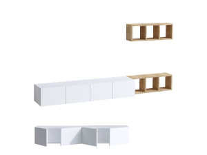Mobile TV sospeso "Pia" con ripiano in legno - 215 x 32 x 25 cm - Bianco