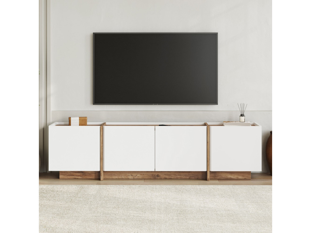 Mobile TV in legno "Lowen" - 180 x 35 x 46 cm - Bianco / Pino Atlantico