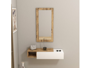 Consolle in legno con specchio "Vien" - 82 x 29 x 15 cm - Bianco 2