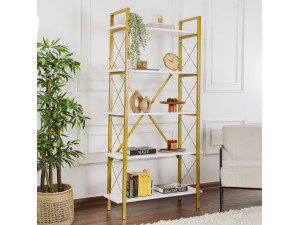Libreria in legno "Elysian" - 90 x 33 x 180 cm - Bianco oro 2