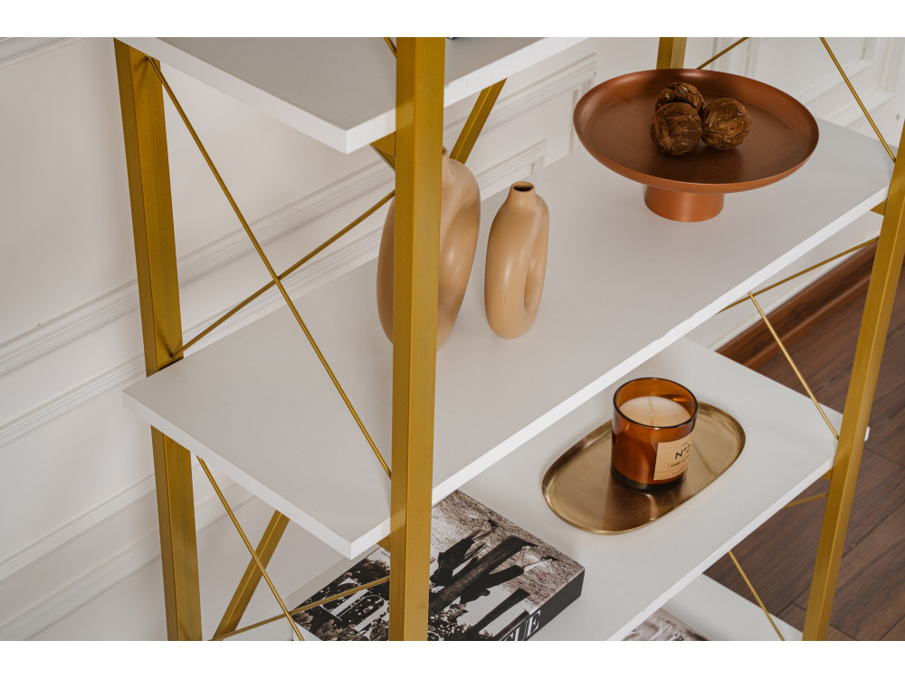 Libreria in legno "Elysian" - 90 x 33 x 180 cm - Bianco oro