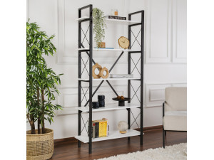 Libreria in legno Elysian - 90 x 33 x 180 cm - Bianco e nero 2