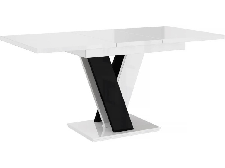 Tavolo da pranzo allungabile "Masiv" - 120 - 160 x 80 x 75 cm - Bianco lucido / Nero lucido