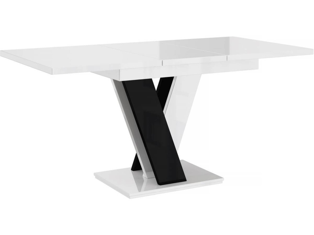 Tavolo da pranzo allungabile "Masiv" - 120 - 160 x 80 x 75 cm - Bianco lucido / Nero lucido