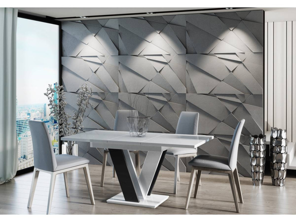 Tavolo da pranzo allungabile "Masiv" - 120 - 160 x 80 x 75 cm - Bianco lucido / Nero lucido