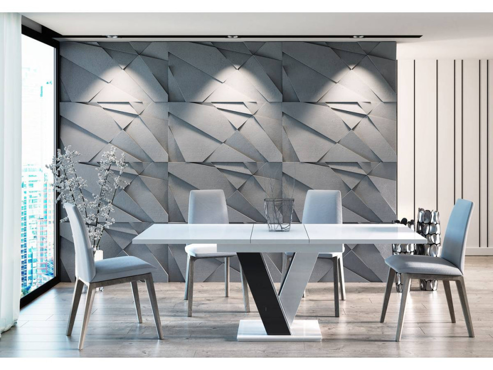 Tavolo da pranzo allungabile "Masiv" - 120 - 160 x 80 x 75 cm - Bianco lucido / Nero lucido