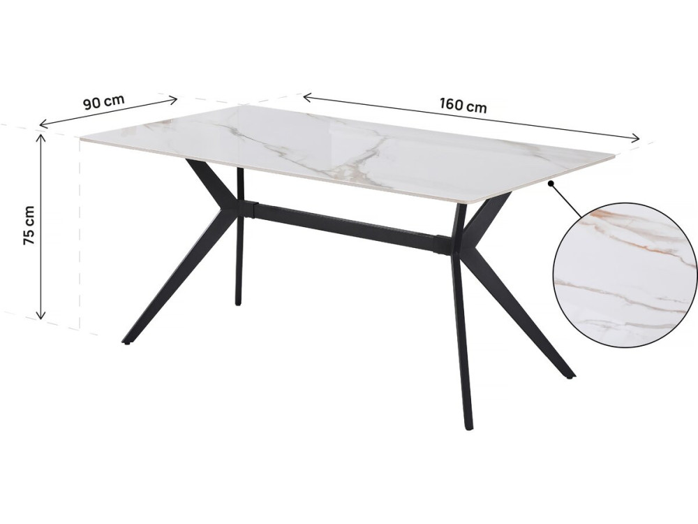 Tavolo da pranzo in ceramica "Boréal" - da 4 a 6 persone - 160 cm - Bianco