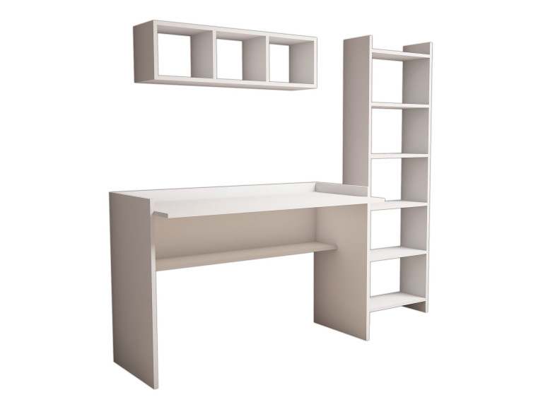Scrivania in legno "Hera" con libreria e mensola a muro - 118 x 58 x 80 cm - Bianco