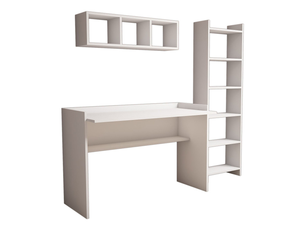 Scrivania in legno "Hera" con libreria e mensola a muro - 118 x 58 x 80 cm - Bianco
