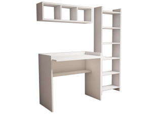 Scrivania in legno "Matilda" con libreria e mensola a muro - 90 x 58 x 80 cm - Bianco