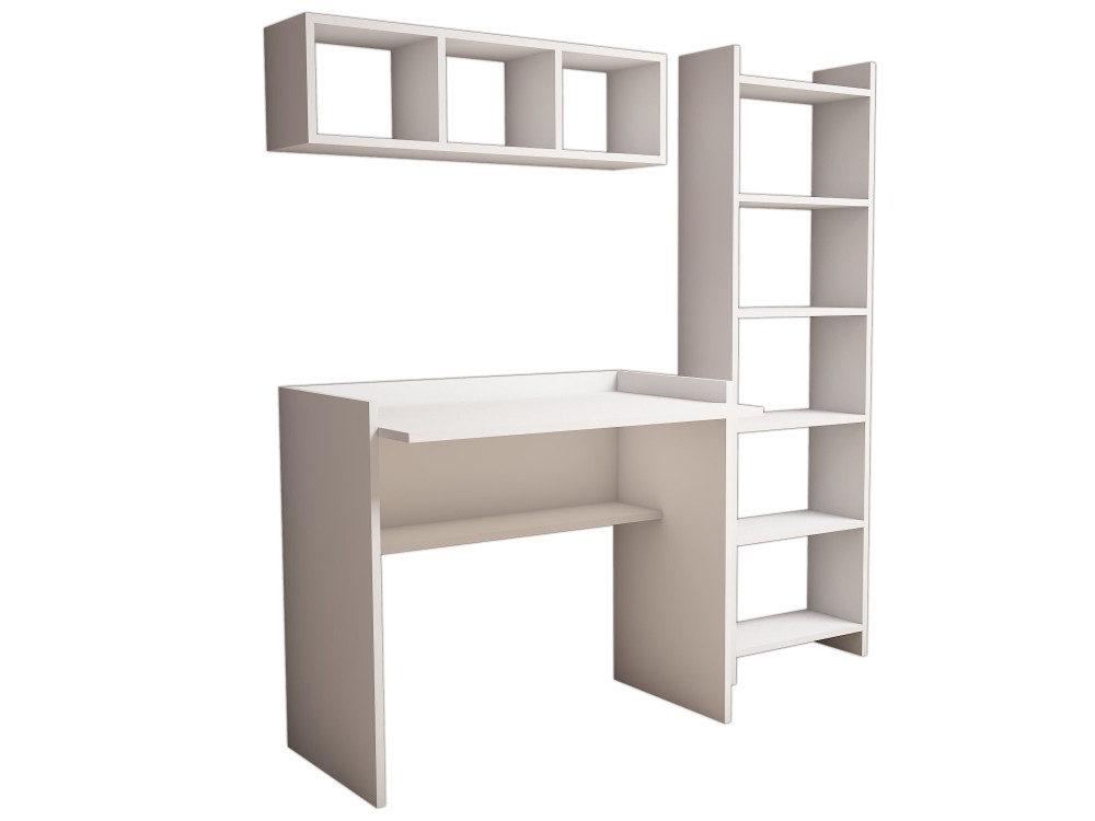 Scrivania in legno "Matilda" con libreria e mensola a muro - 90 x 58 x 80 cm - Bianco