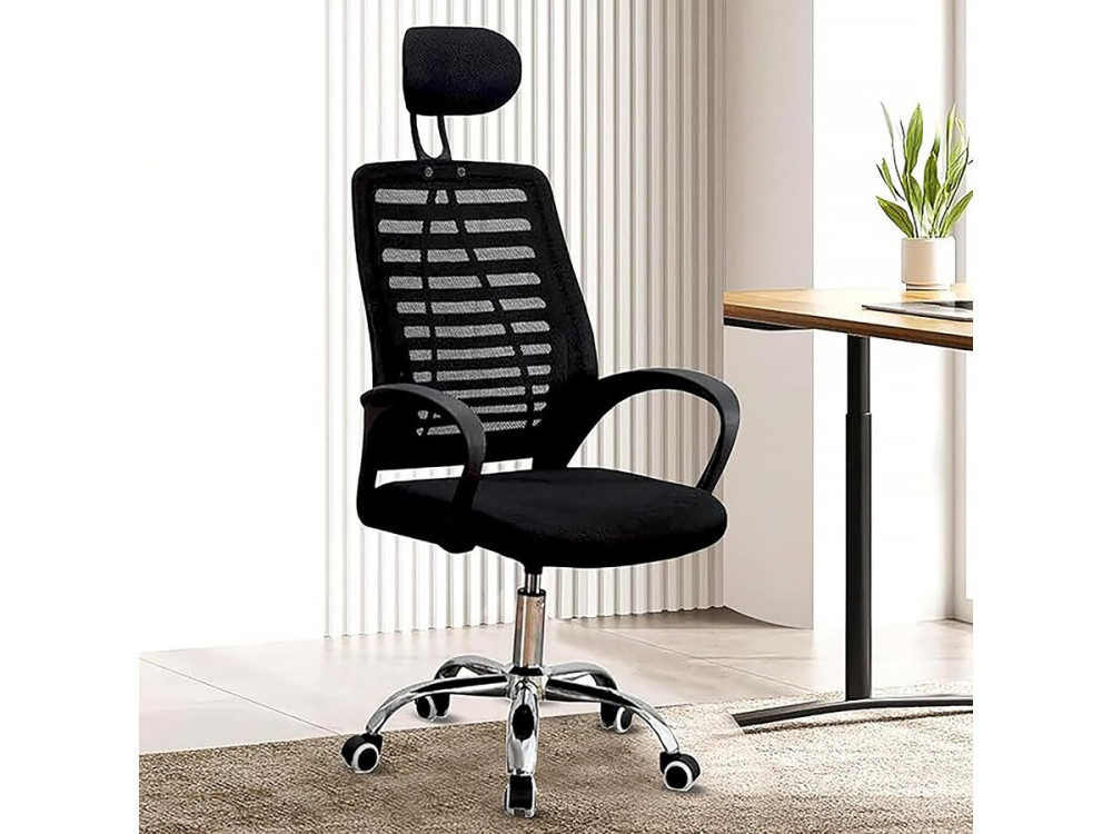 Sedia da ufficio ergonomica regolabile in altezza "Sébastien" con poggiatesta - Nero