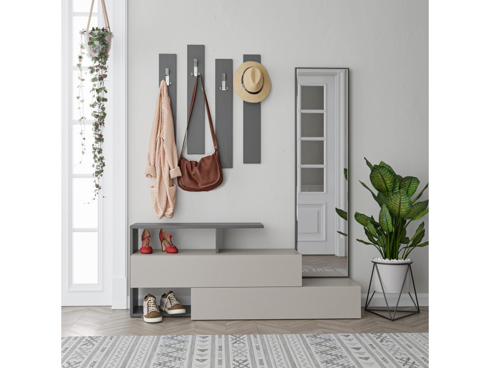 Mobile da ingresso "Ramda" con specchio in legno - 137 x 35 x 154 cm - Grigio antracite
