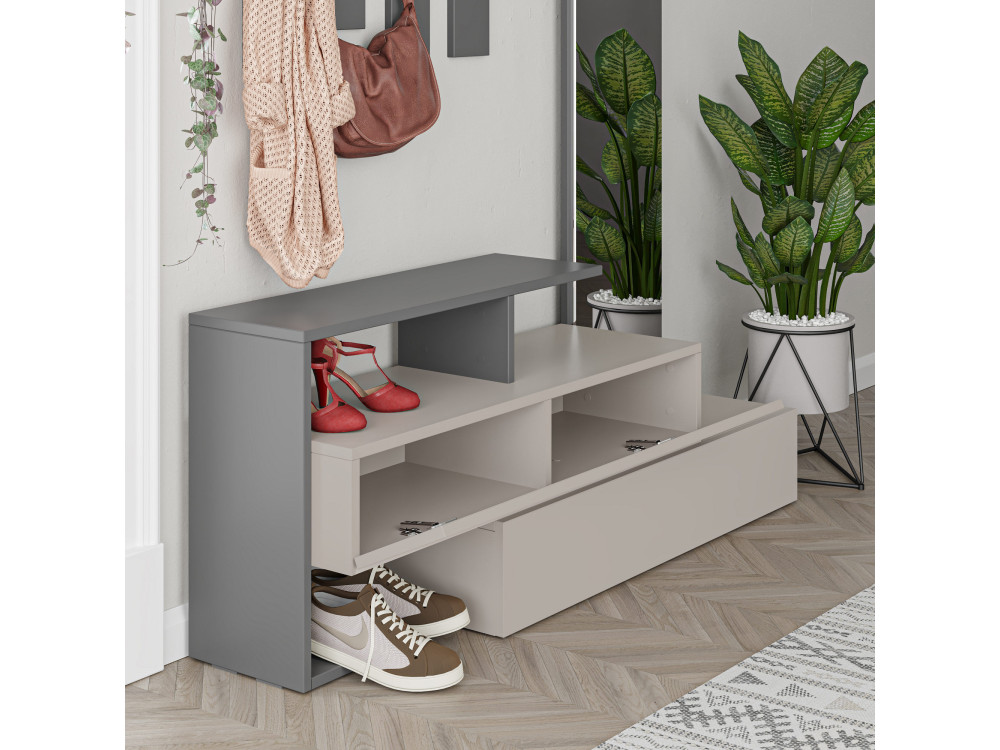 Mobile da ingresso "Ramda" con specchio in legno - 137 x 35 x 154 cm - Grigio antracite