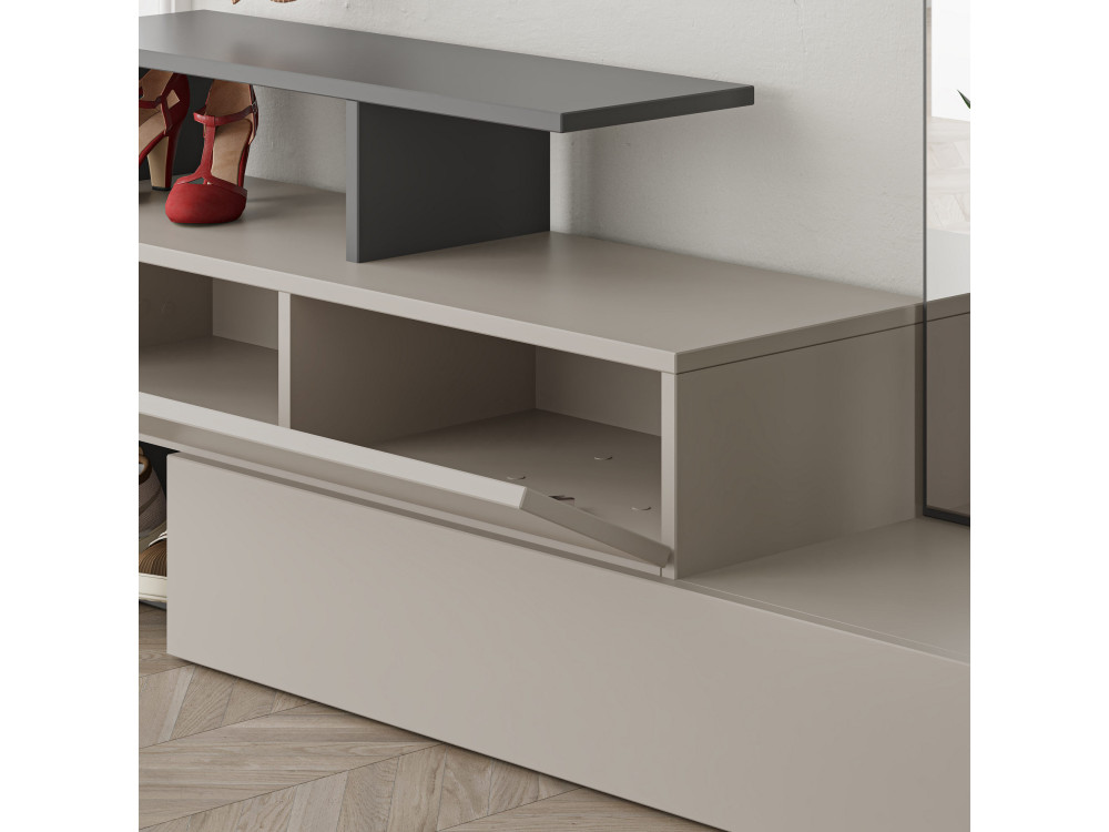 Mobile da ingresso "Ramda" con specchio in legno - 137 x 35 x 154 cm - Grigio antracite