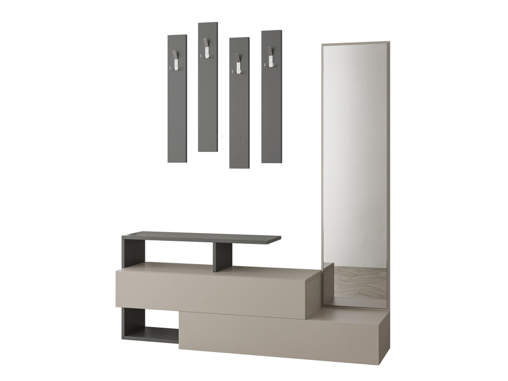 Mobile da ingresso "Ramda" con specchio in legno - 137 x 35 x 154 cm - Grigio antracite