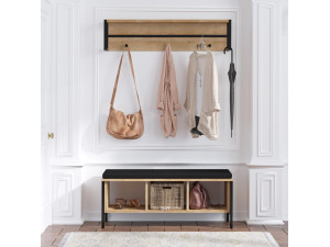 Mobile da corridoio "Shana" con seduta in legno - 100 x 35 x 43 cm - Beige 2