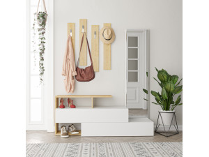 Mobile da ingresso "Ramda" con specchio in legno - 137 x 35 x 154 cm - Beige 2