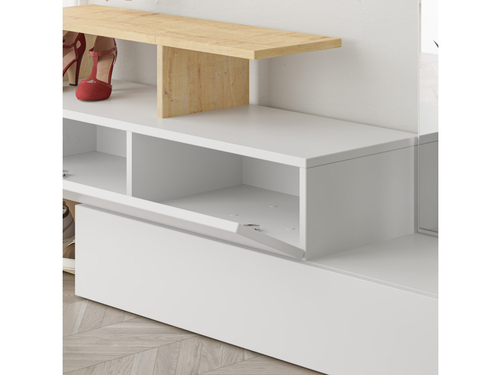 Mobile da ingresso "Ramda" con specchio in legno - 137 x 35 x 154 cm - Beige