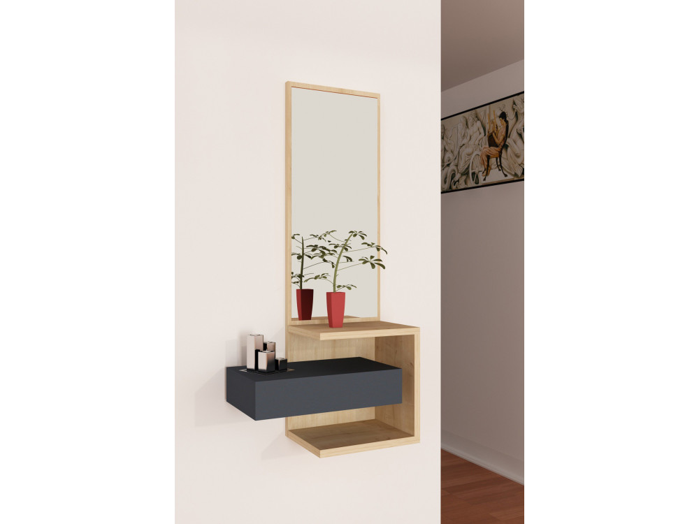 Mobile da corridoio in legno "Stella" - 49 x 31 x 90 cm - Rovere-Antracite