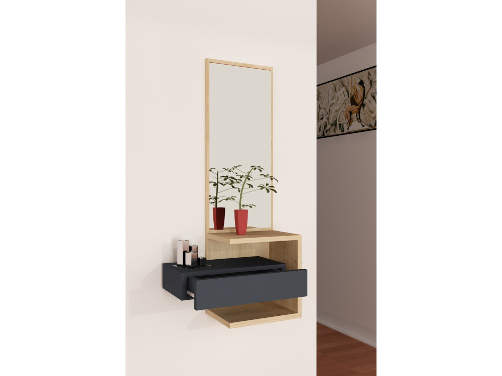 Mobile da corridoio in legno "Stella" - 49 x 31 x 90 cm - Rovere-Antracite