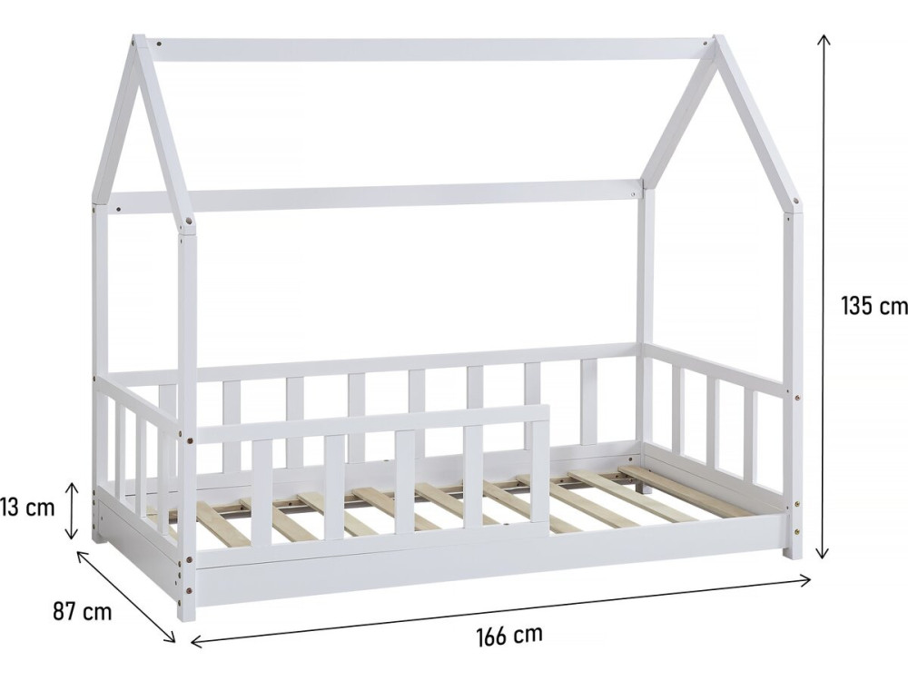 Letto a capanna in legno "Charlotte" - Bianco - 80 x 160 cm