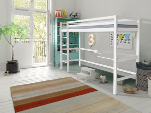 Letto per bambini a soppalco con scrivania "Angéla" 90 x 190 cm - Bianco 2