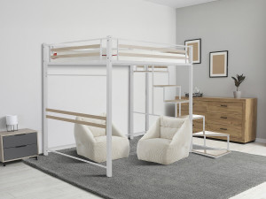 Letto a soppalco in metallo con scala "LENA" - 140 x 200 cm - Bianco 2