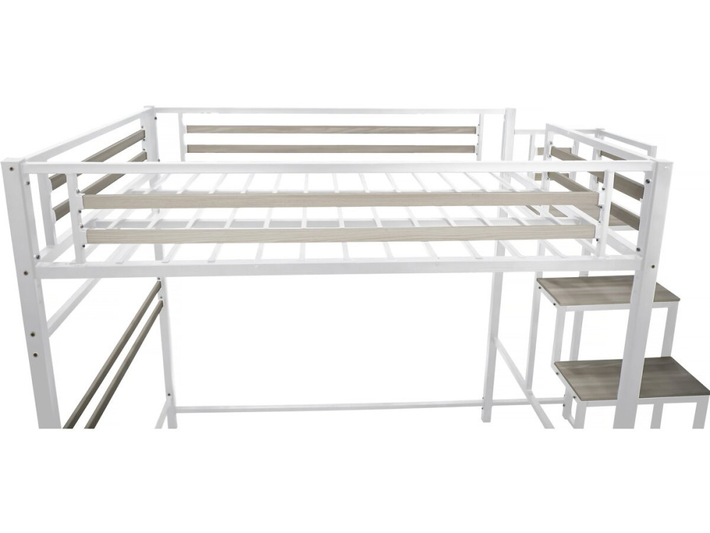 Letto a soppalco in metallo con scala "LENA" - 140 x 200 cm - Bianco